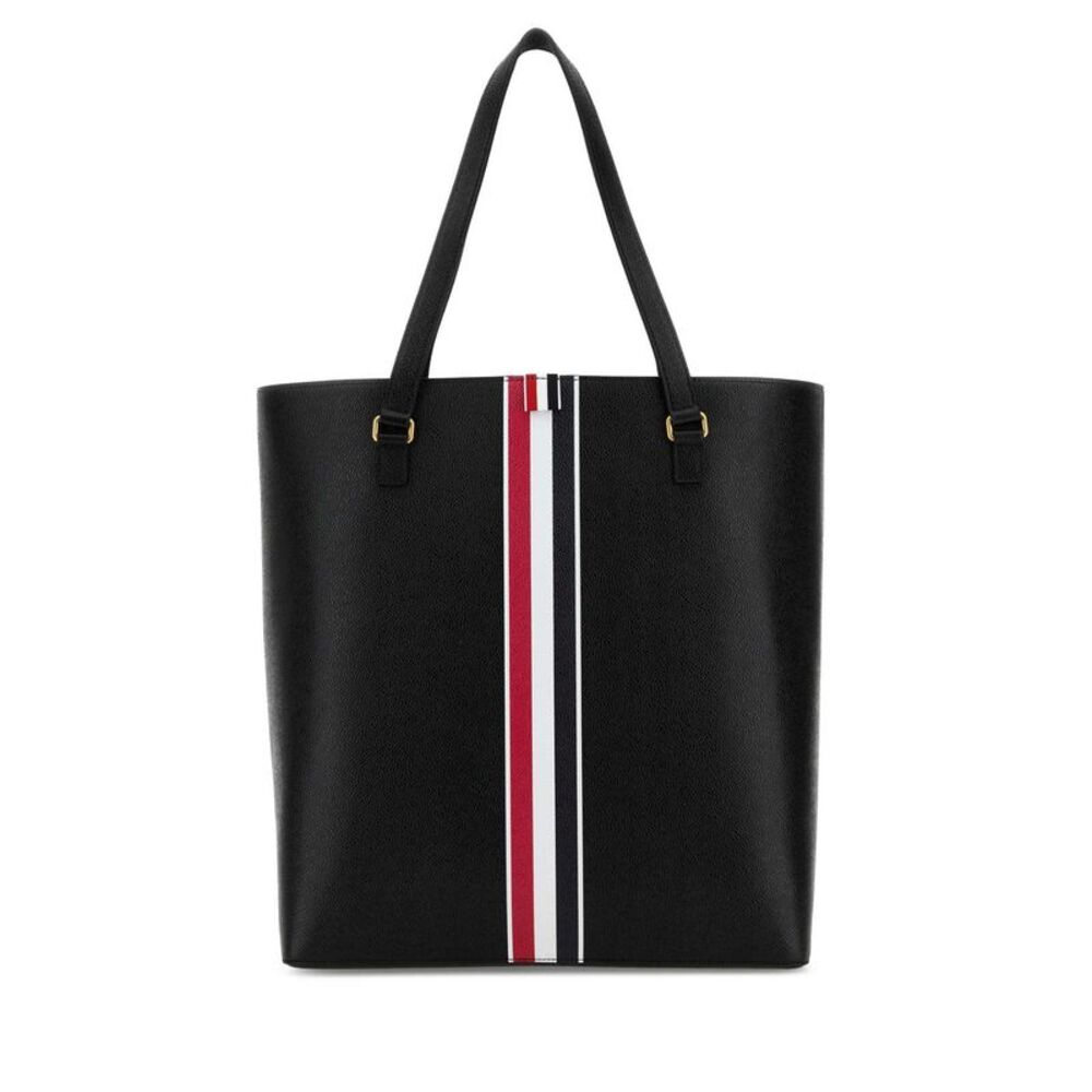 Thom Browne Men Black Leather Shopping Bag